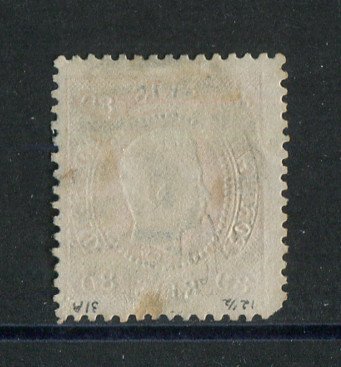 1867/70 - Afinsa nº 32. D. Luís I, fita curva denteado.Selo de 80 reis usado. Canto curto.