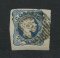 1856/8 - Afinsa nº 12. D. Pedro V. Cabelos anelados.Selo de 25 reis usado. Boas margens mas apresenta uma pequena transparência. EXEMPLAR DE 2ª ESCOLHA.