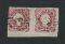 1856/8 - Afinsa nº 13. D. Pedro V. Cabelos anelados.Selos de 25 reis EM PAR. Usados. Pequena transparência e cunho ligeiramente aberto. EXEMPLAR DE 2ª ESCOLHA.