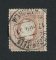 1870/6 - Afinsa nº 38E. D. Luis I, fita direita.Selo de 15 reis usado. Papel porcelana, denteado 12 1/2. Canto curto.