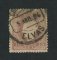 1870/6 - Afinsa nº 38. D. Luis I, fita direita.Selo de 15 reis usado. Papel liso, denteado 12 1/2. Carimbo de Elvas. Pequeno vinco.