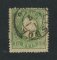 1870/6 - Afinsa nº 41. D. Luís I, fita direita.Selo de 50 reis usado. Papel liso, denteado 12 1/2. Pequena transparência.