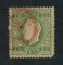 1879/80 - Afinsa nº 49. D. Luis I, fita direita novas cores.Selo de 10 reis usado. VERDE. Papel liso, denteado 12 1/2. Canto curto.