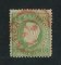 1879/80 - Afinsa nº 49. D. Luis I, fita direita novas cores.Selo de 10 reis usado. VERDE AMARELO. Papel liso, denteado 12 1/2. Canto curto.