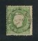 1879/80 - Afinsa nº 49. D. Luis I, fita direita novas cores.Selo de 10 reis usado. VERDE AMARELO. Papel liso, denteado 12 1/2. Denteado irregular.