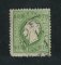 1879/80 - Afinsa nº 49. D. Luis I, fita direita novas cores.Selo de 10 reis usado. VERDE AMARELO. Papel liso, denteado 12 1/2. Denteado irregular.