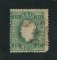 1879/80 - Afinsa nº 49D. D. Luis I, fita direita novas cores.Selo de 10 reis usado. VERDE AZUL. Papel liso, denteado 12 1/2. Denteado irregular.