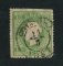 1879/80 - Afinsa nº 49E. D. Luis I, fita direita novas cores.Selo de 10 reis usado. VERDE AMARELO. Papel liso, denteado 13 1/2. Carimbo de Coimbra. Denteado irregular.