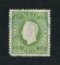 1879/80 - Afinsa nº 49J. D. Luis I, fita direita novas cores.Selo de 10 reis usado. VERDE AMARELO. Papel porcelana, denteado 13 1/2. Canto curto e alguns vincos.