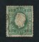 1879/80 - Afinsa nº 49H. D. Luis I, fita direita novas cores.Selo de 10 reis usado. VERDE AZUL. Papel liso, denteado 13 1/2. Apresenta um rasgo reparado.