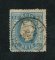 1879/80 - Afinsa nº 50B. D. Luis I fita direita, novas cores. Selo de 50 reis usado. AZUL CLARO. Papel liso, denteado 13 1/2. Tem um canto curto.